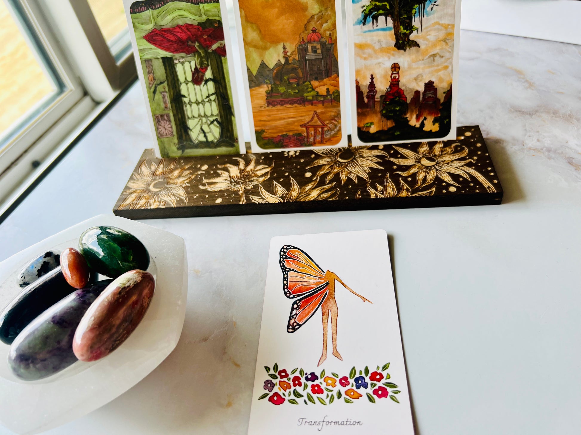 Moonflower Tarot Card Stand Oracle Card Stand Tarot Card Holder Oracle Card Holder Wooden Card Stand