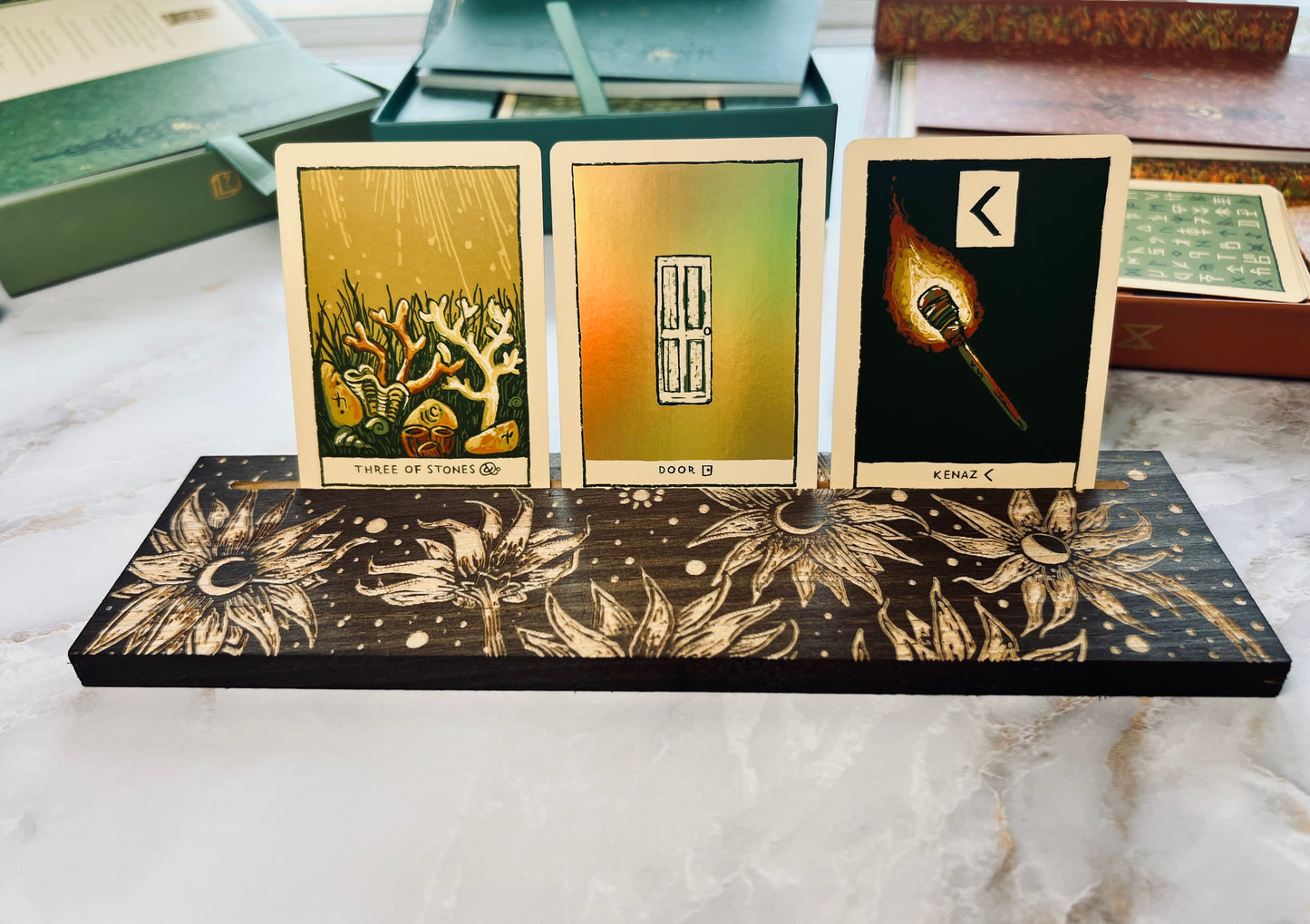 Moonflower Tarot Card Stand Oracle Card Stand Tarot Card Holder Oracle Card Holder Wooden Card Stand