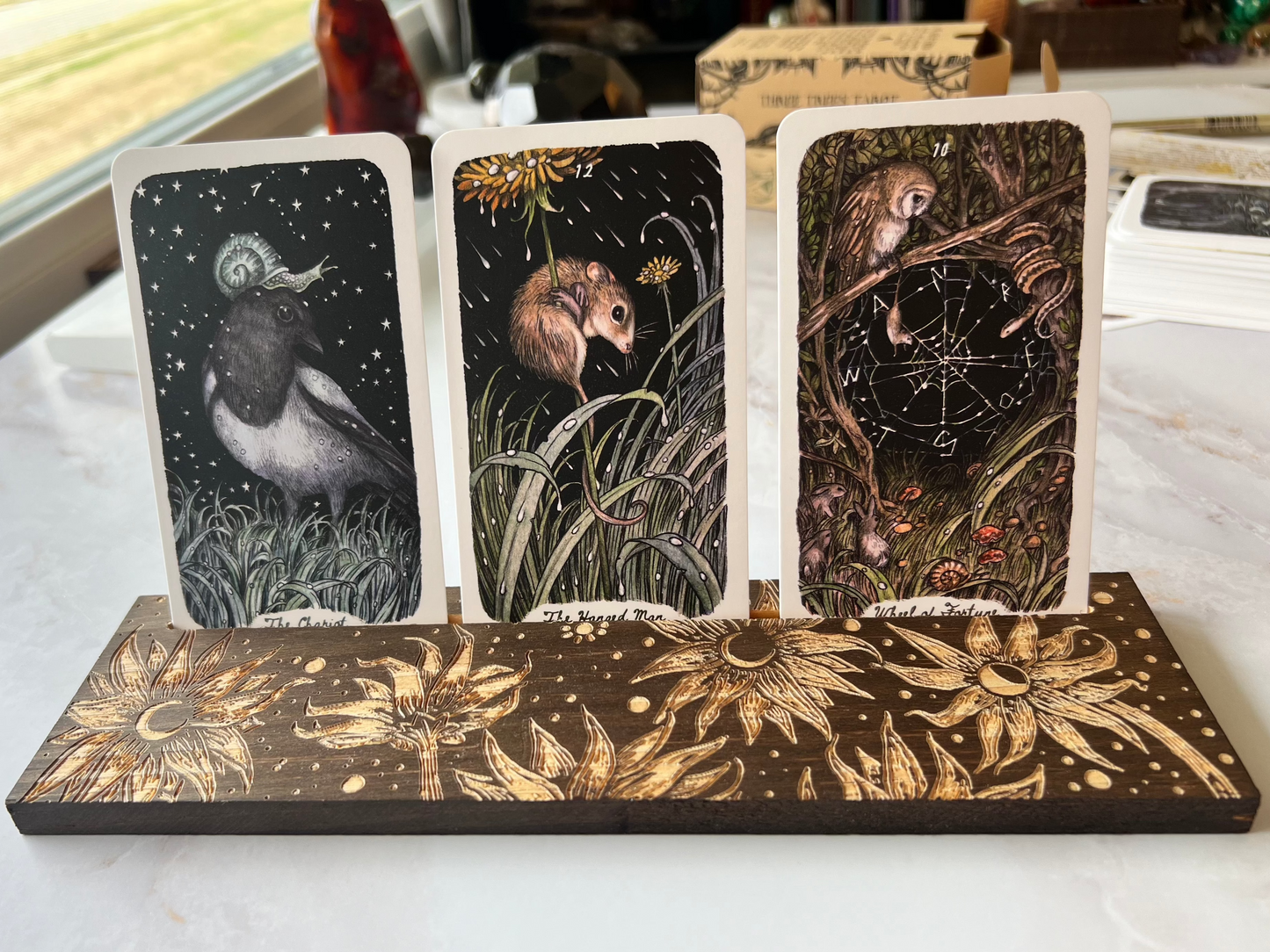 Moonflower Tarot Card Stand Oracle Card Stand Tarot Card Holder Oracle Card Holder Wooden Card Stand