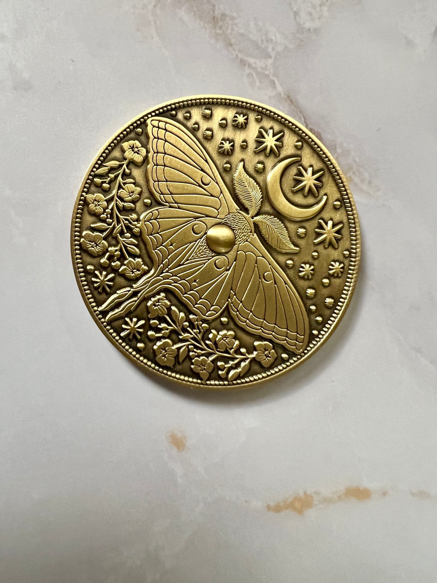 Witchs Wheel Spinning Oracle Witchs Wheel Solid Brass Spinning Oracle Oracle Coin Luna Moth Oracle Coin Divination Coin New Oracle Coin
