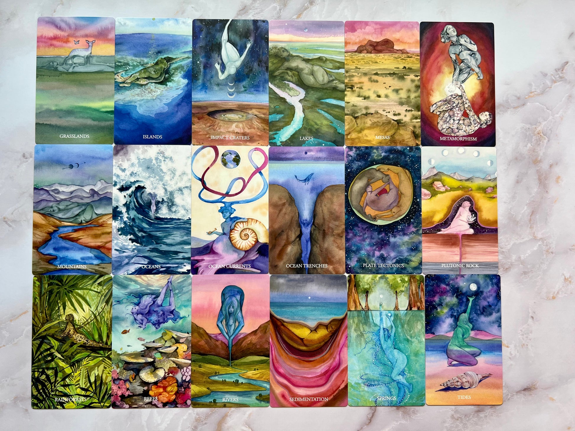 Gaia Lessons from the Earth Oracle Deck Gaia Oracle Deck Gaia Oracle Cards Watercolor Art Oracle Cards Indie Oracle Deck Indie Oracle Cards Indie Decks Indie Deck