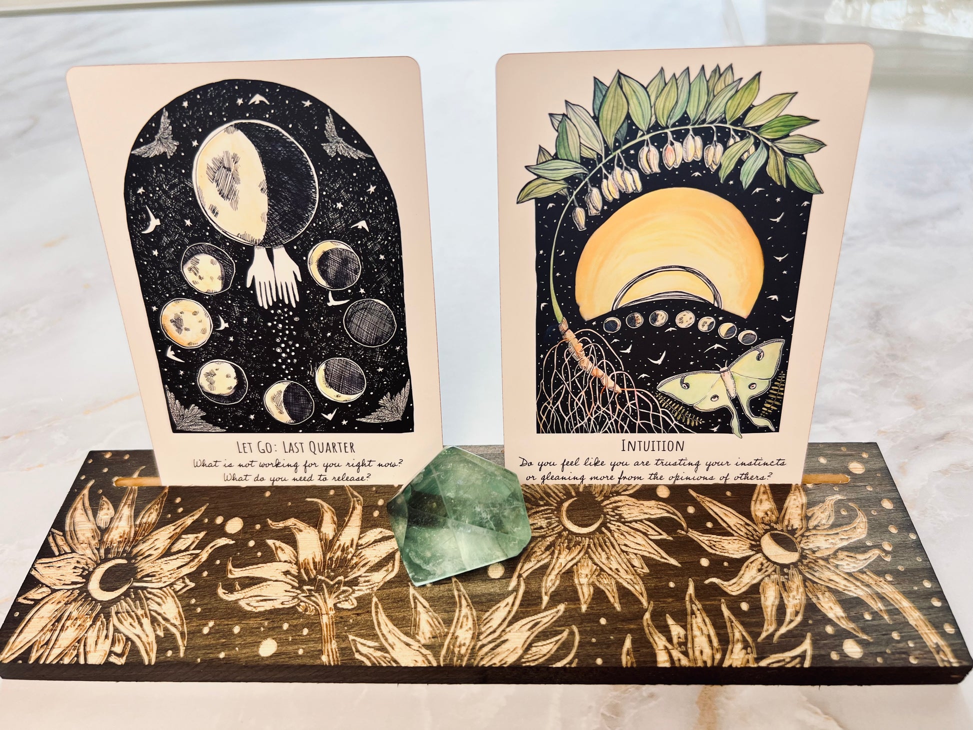 Moonflower Tarot Card Stand Oracle Card Stand Tarot Card Holder Oracle Card Holder Wooden Card Stand