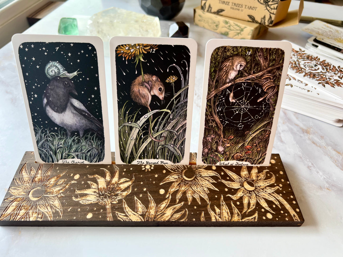Moonflower Tarot Card Stand Oracle Card Stand Tarot Card Holder Oracle Card Holder Wooden Card Stand