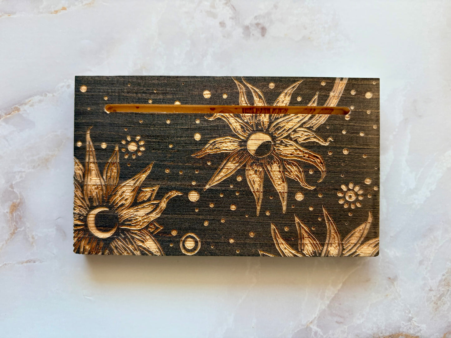 Moonflowers Wooden Cardholder One Card Display Stand